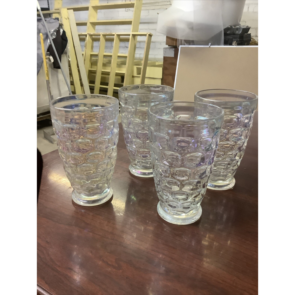 Federal Glass Colonial Iridescent Thumbprint Set Of 4 Flat Tumblers Glasses